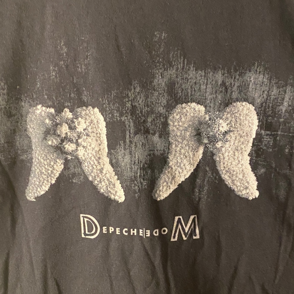 Men's Black Short Sleeve Graphic Tee with Textured Angel Wings